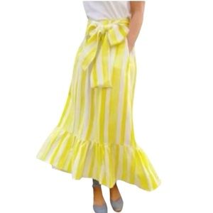Tuckernuck Yellow and White A-Line Maxi Skirt with Tie Front